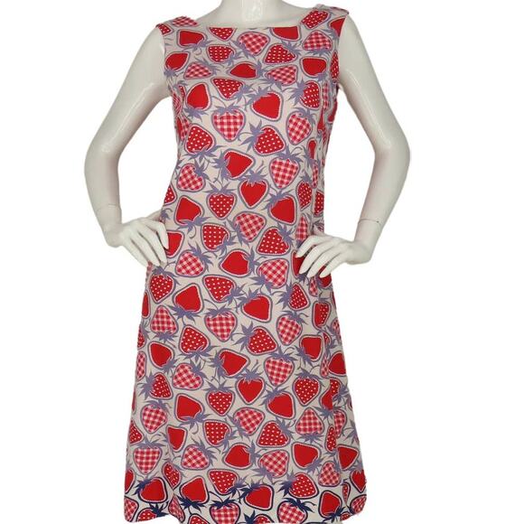 70s Vintage Reversible Polka Dot Strawberry All Over Print Dress S SMALL - Picture 1 of 16